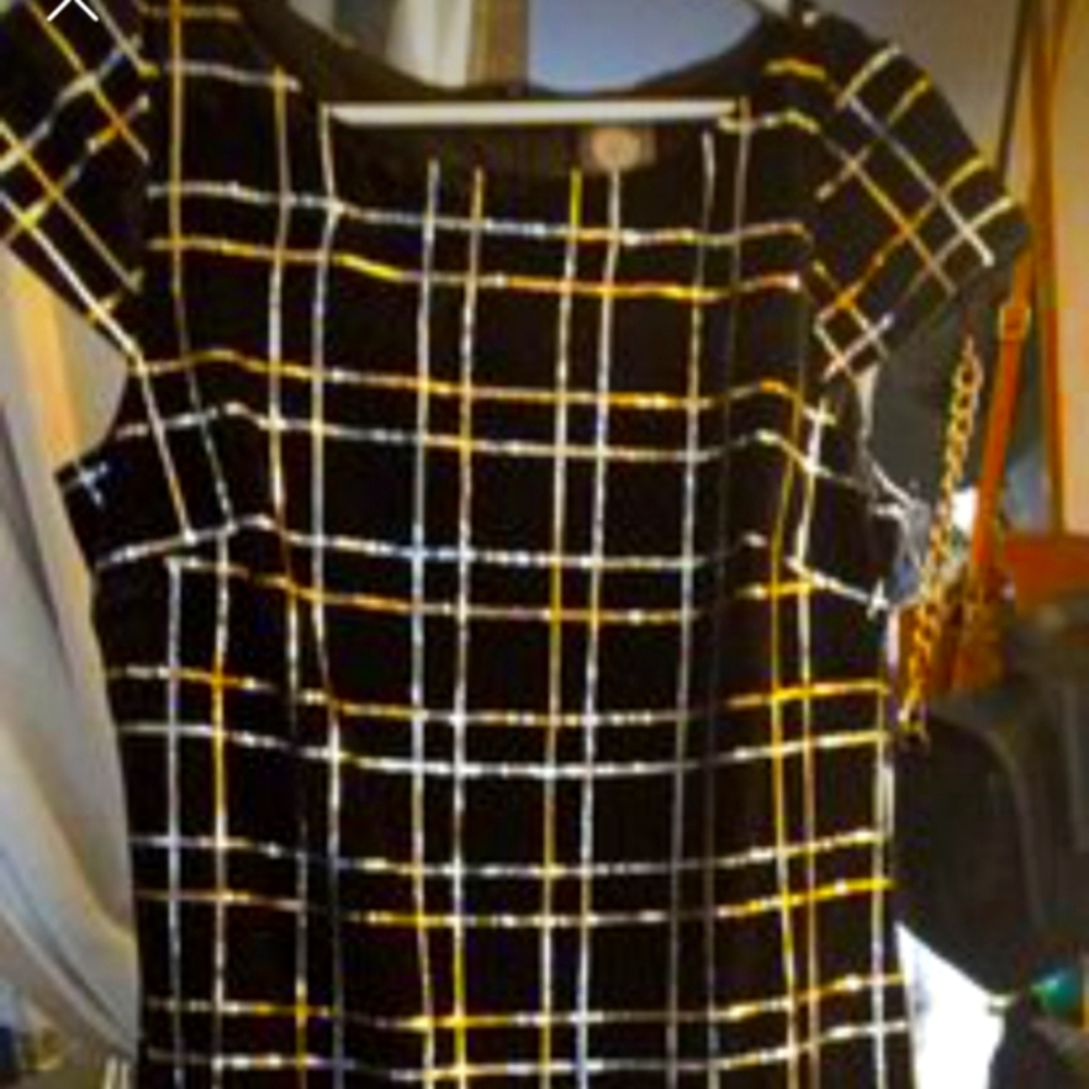 Vince Camuto Black Velvet Dress size 10 with Gold and silver detail